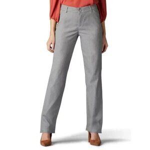 Lee Gray Relaxed Fit Straight Leg Mid Rise Wrinkle Free Career Dress Pants 14L